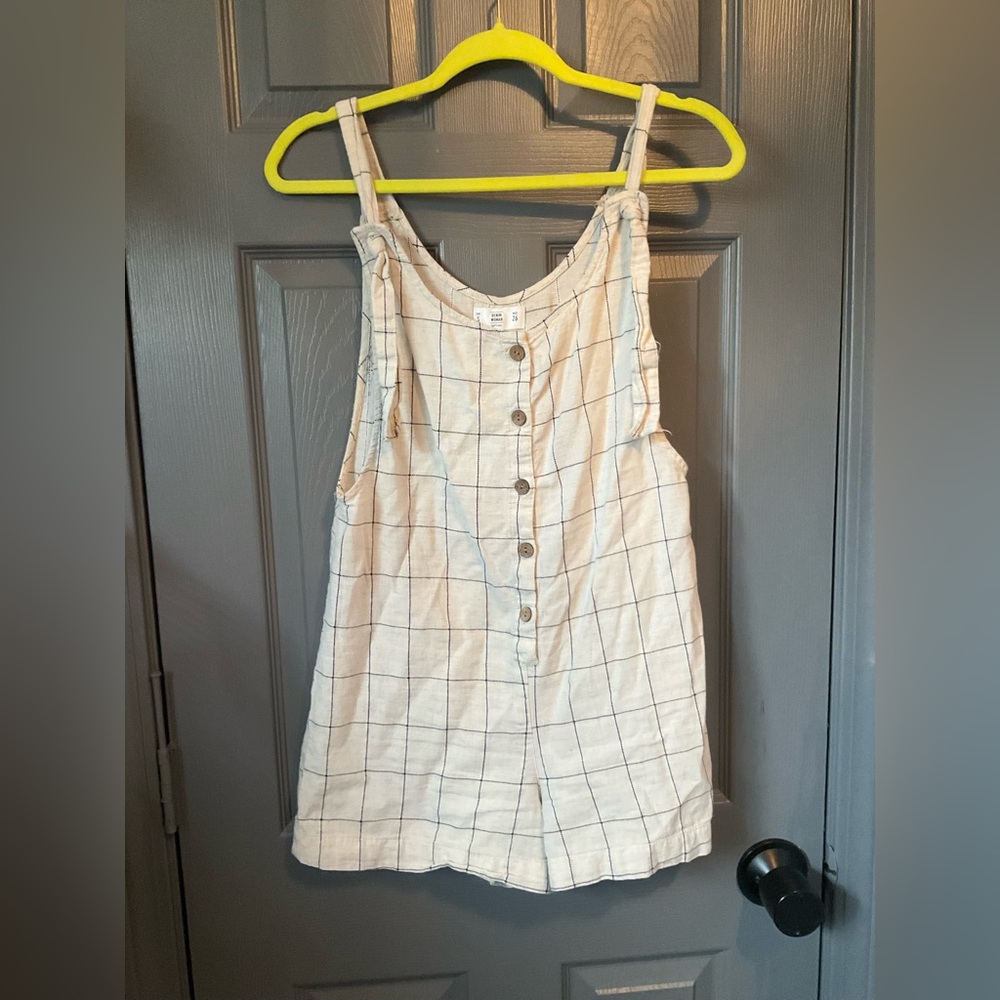 Denim woman lefties, small tan and black checked romper